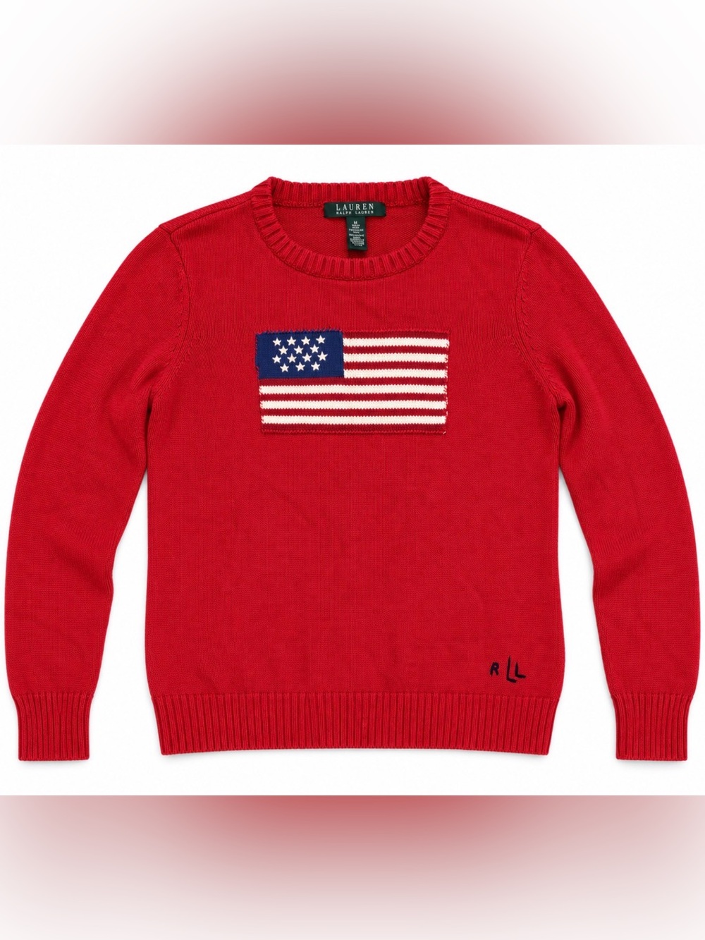 Lauren Ralph Lauren Red American Flag Cotton Sweater M Patriotic Americana